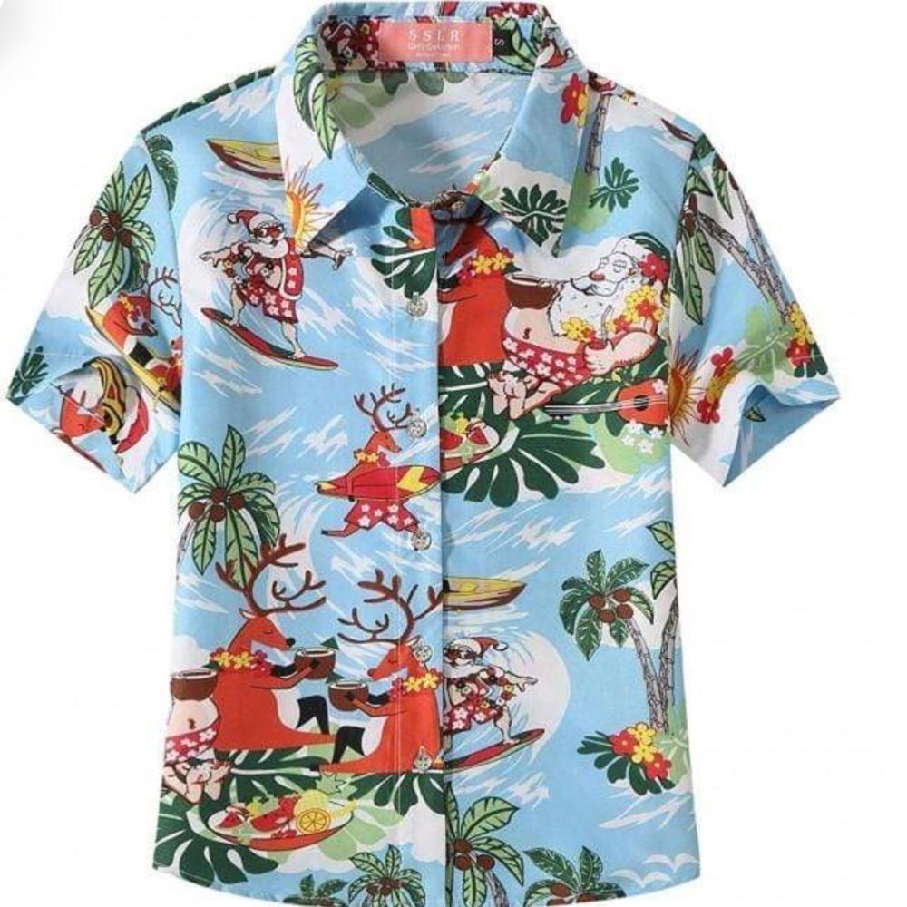 SSLR Surfs Up Santa Ugly Christmas Hawaiian Shirt‎ -- M - Picture 2 of 13